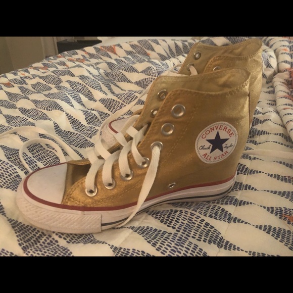 Converse Shoes - Gold converse all star with a wedge